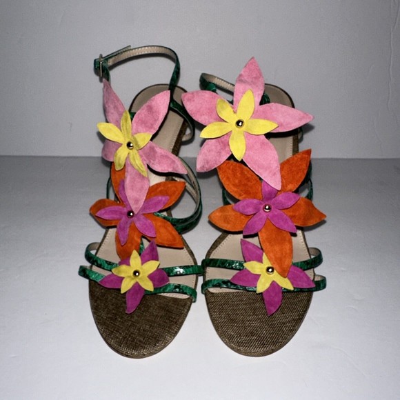 Pelle Moda Floral Suede Snakeskin Heels Womens Size 9.5 - Picture 2 of 6